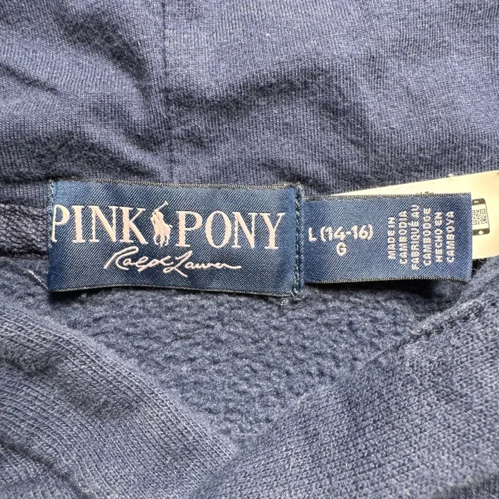 Ralph Lauren Pink Pony Hoodie Navy Blue Kids‎ Girls Large 14-16 Fleece Pullover